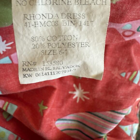 Eleanor Rose Girls Christmas Tree Rhonda Dress Size 6-7 Long Sleeve Holiday - Picture 8 of 8